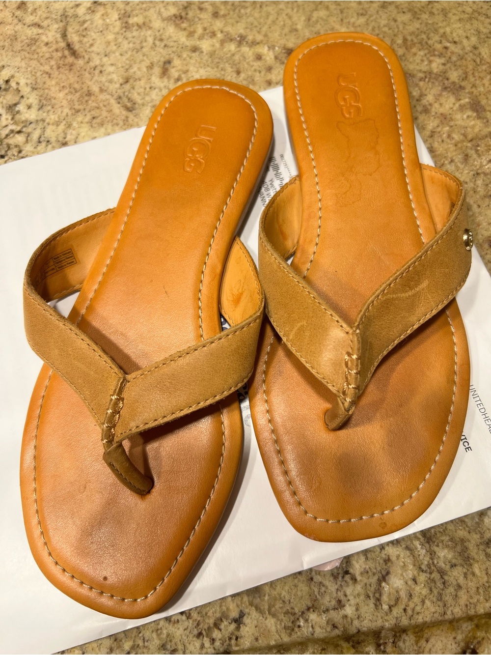 UGG Tan Leather Thong Sandal Flip Flops